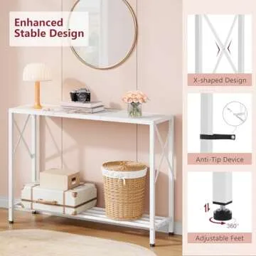Tajsoon Console Table 41.8”, 2-Tier Entryway Table Narrow Sofa Table with Shelves, Entrance Table with Stable X-Frame, for Entryway, Hallway, Living Room, Foyer, Corridor, Office, White