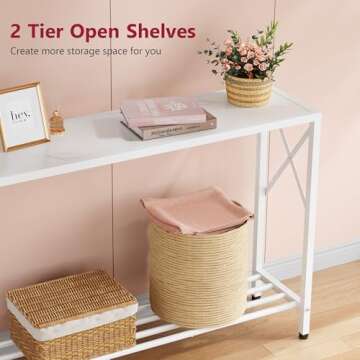 Tajsoon Console Table 41.8”, 2-Tier Entryway Table Narrow Sofa Table with Shelves, Entrance Table with Stable X-Frame, for Entryway, Hallway, Living Room, Foyer, Corridor, Office, White