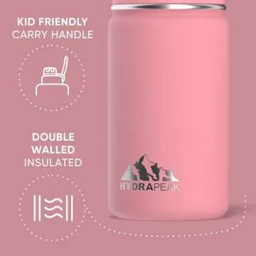 Hydrapeak 14oz Kids Insulated Water Bottle with Straw Lid, Bubblegum, 14.0 fl oz, Stainless Steel, Thermos