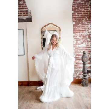 Molisa Womens Sexy Feather Bridal Robe Long Wedding Scarf Illusion Bathrobe Sleepwear Lingerie Robe Nightgown Black S/M