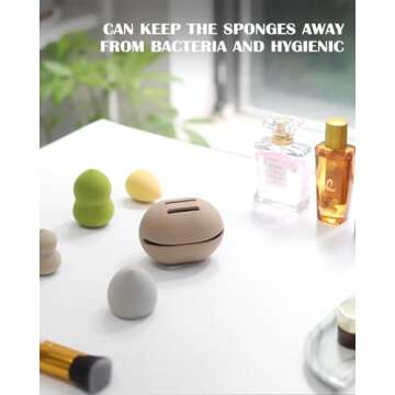 FVION Trendy Makeup Sponge Holder - Silicone Beauty Blender Holder, Silky Smooth Makeup Sponge Case, Beauty Blender Travel Case - Makeup Sponge Container (Khaki)