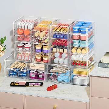2 Pack Desk Organizers, Makeup Organizer Storage With 7 Drawers, Desktop Office Supplies, Clear Desk...