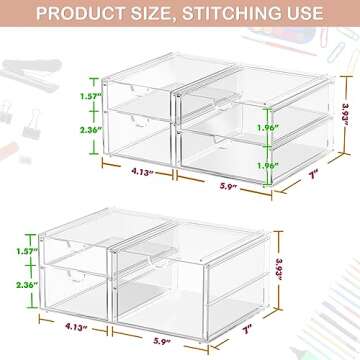 2 Pack Desk Organizers, Makeup Organizer Storage With 7 Drawers, Desktop Office Supplies, Clear Desk Accessories, Dustproof Drawer Organizer and Storage for Make Up, Jewelry, Pen, Desktop Stationary