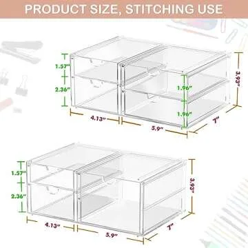 2 Pack Desk Organizers, Makeup Organizer Storage With 7 Drawers, Desktop Office Supplies, Clear Desk Accessories, Dustproof Drawer Organizer and Storage for Make Up, Jewelry, Pen, Desktop Stationary