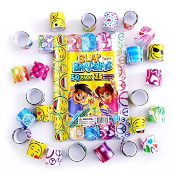 50-Piece Slap Bracelets for Kids, Fun Party Favors