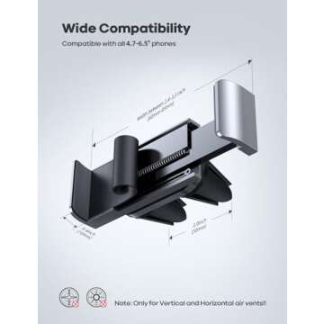 Car Cell Phone Mount, Lamicall Air Vent Clip Holder, Universal Stand Hands Free Cradle Compatible with Phone 12 Mini 11 Pro Xs Xs Max Xr X 8 7 6 6s Plus SE and Other 4.7-6.5'' Smartphones - Silver