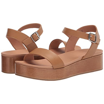 Amazon Essentials Women's Two Band Flatform Sandal, Cognac, 6.5