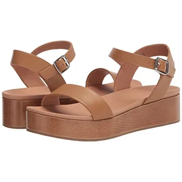 Amazon Essentials Women's Two Band Flatform Sandal, Cognac, 6.5