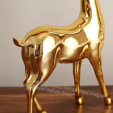 PODSI 2Pcs Gold Sika Statues Deer Couple Figures Reindeer Sculpture, Animal Figurines Elk Home Déco...