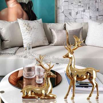 Elegant Gold Sika Deer Couple Statues for Home Décor