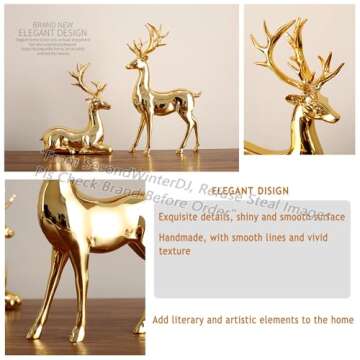 Elegant Gold Sika Deer Couple Statues for Home Décor