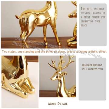 Elegant Gold Sika Deer Couple Statues for Home Décor