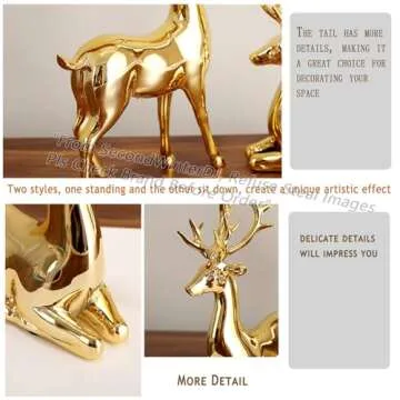 Elegant Gold Sika Deer Couple Statues for Home Décor