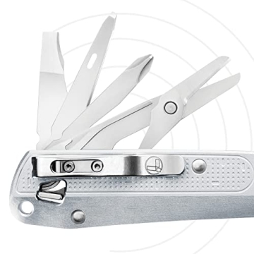 LEATHERMAN, FREE K4 EDC Pocket Multitool with Knife, Magnetic Locking, Aluminum Handles and Pocket Clip, Made in the USA, Silver (K4X with Serrated Blade)