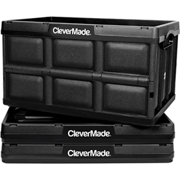 CleverMade Collapsible Storage Bin - 46L, Holds 66lbs - Durable Plastic Storage Containers