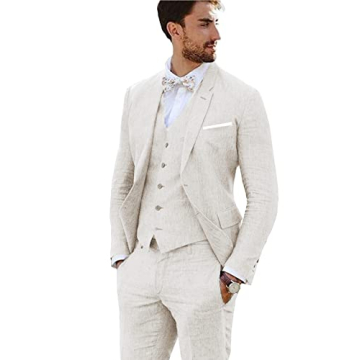 Furuyal Linen Suit 3-Piece Set - Slim Fit Jacket & Tuxedos for Weddings & Prom