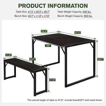 IMUsee 3PC 47.2" Dining Table Set with Benches for Compact Living