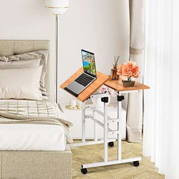COSTWAY Mobile Standing Desk, Height Adjustable Rolling Laptop Cart w/Tilting Desktop for Standing o...