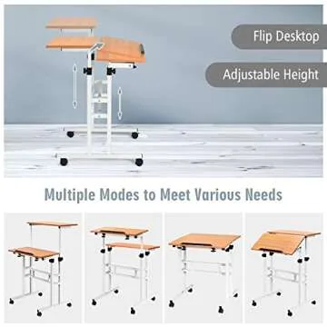 COSTWAY Mobile Standing Desk, Height Adjustable Rolling Laptop Cart w/Tilting Desktop for Standing or Sitting, Lockable Casters, Home Office Computer Workstation for Small Spaces (Walnut)
