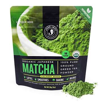 Jade Leaf Matcha + Tea Set Bundle - Organic Matcha Green Tea Powder Culinary Pouch (30g) and Traditi...