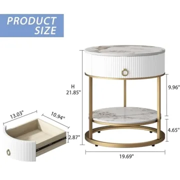 OIOG Round Side Table with Drawer Stylish Storage Solution