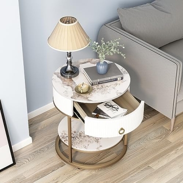 OIOG Round Side Table with Drawer Stylish Storage Solution