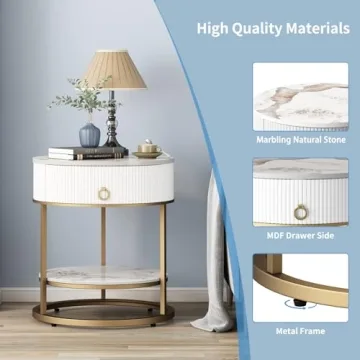 OIOG Round Side Table with Drawer Stylish Storage Solution