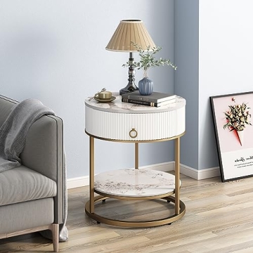 OIOG Round Side Table with Drawer Stylish Storage Solution