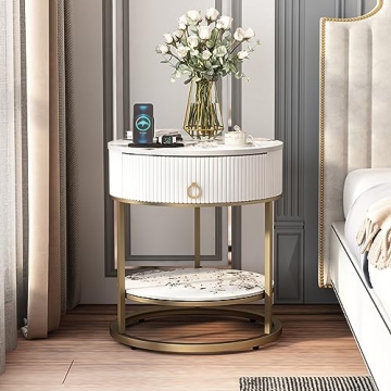 OIOG Round Side Table with Drawer Stylish Storage Solution