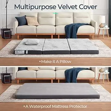 LINSY LIVING Folding Mattress, 4 Inch Trifold Mattress with Soft Cover, Queen Memory Foam Mattess, Foldable, Portable, Remoable&Washable Cover, Easy Storage Sofa Bed, Queen Size, 80" * 60", Grey