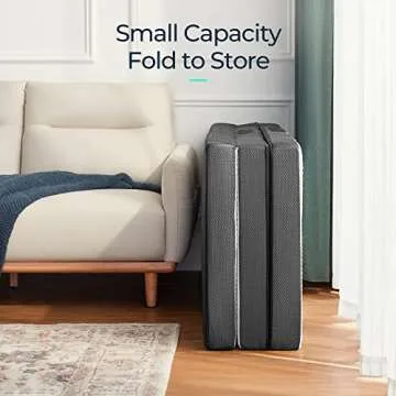 LINSY LIVING Folding Mattress, 4 Inch Trifold Mattress with Soft Cover, Queen Memory Foam Mattess, Foldable, Portable, Remoable&Washable Cover, Easy Storage Sofa Bed, Queen Size, 80" * 60", Grey