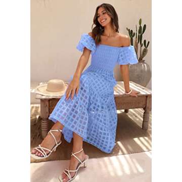 PRETTYGARDEN Women's Casual Summer Dress Puffy Short Sleeve Square Neck Smocked Tiered A Line Maxi L...