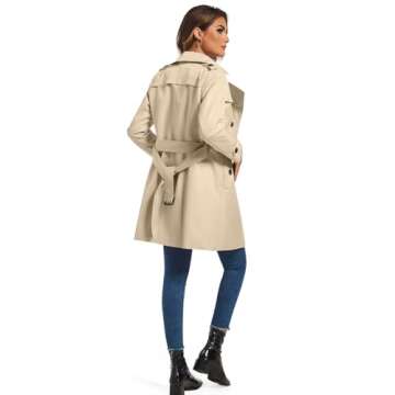 FARVALUE Women's Double Breasted Trench Coat Water Resistant Windbreaker Classic Belted Lapel Overco...