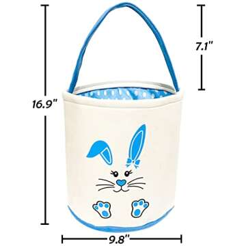 BKDMZZMY 2 Pack Easter Baskets for Large Foldable Bucket Tote Bags with Handle, Canvas Bunny Baskets Carry Easter Rabbit Baskets for Party Holiday Easter Eggs Hunt (Pink+Blue)