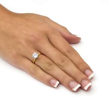 PalmBeach Yellow Gold-Plated Platinum-Plated or Silvertone Round Cubic Zirconia Solitaire Engagement Ring Sizes 5-10 Size 6