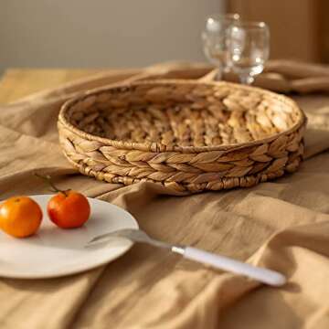 Fruit Tray Weaving by Grass, Round Bins for Vegetable, Arts and Crafts. (Large)