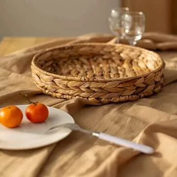 Fruit Tray Weaving by Grass, Round Bins for Vegetable, Arts and Crafts. (Large)