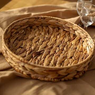 Fruit Tray Weaving by Grass, Round Bins for Vegetable, Arts and Crafts. (Large)