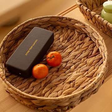 Fruit Tray Weaving by Grass, Round Bins for Vegetable, Arts and Crafts. (Large)