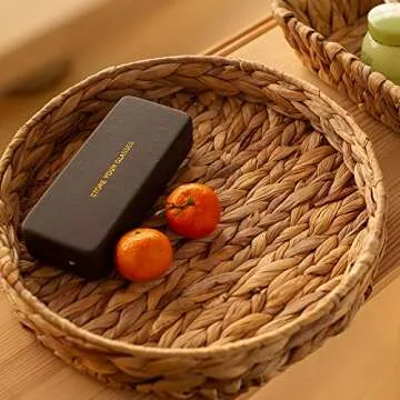 Fruit Tray Weaving by Grass, Round Bins for Vegetable, Arts and Crafts. (Large)