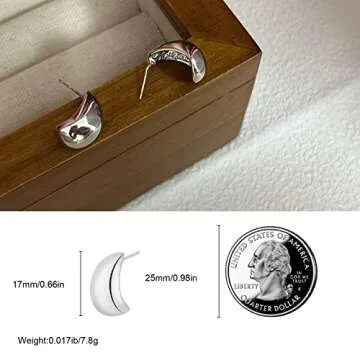 Chunky Gold Hoop Earrings for Women Textured Open Thick Huggie Earrings (Style-A,Silver)