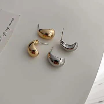 Chunky Gold Hoop Earrings for Women Textured Open Thick Huggie Earrings (Style-A,Silver)
