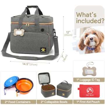pmpete Dog Travel Bag for Traveling| Week Away/Overnight Dog Travel Accessories with Multi-Function Pockets|Pet Travel Set for Dog and Cat|Ideal Dog Diaper Bag and Dog Travel Kit(Grey)