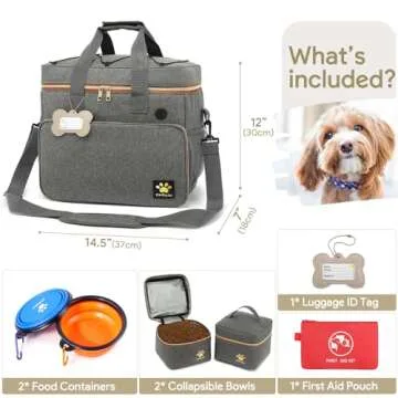 pmpete Dog Travel Bag for Traveling| Week Away/Overnight Dog Travel Accessories with Multi-Function Pockets|Pet Travel Set for Dog and Cat|Ideal Dog Diaper Bag and Dog Travel Kit(Grey)