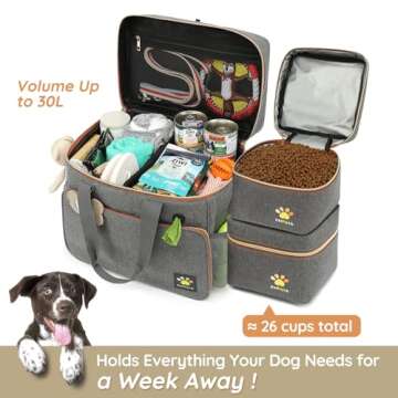 pmpete Dog Travel Bag for Traveling| Week Away/Overnight Dog Travel Accessories with Multi-Function Pockets|Pet Travel Set for Dog and Cat|Ideal Dog Diaper Bag and Dog Travel Kit(Grey)