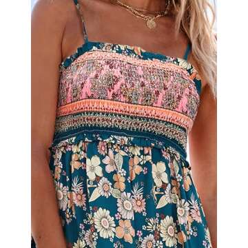 CUPSHE Women's Maxi Dress Floral Smocked Summer Sun Dress Sleeveless Ruffled Spaghetti Straps Long Beach Formal Dress Navy Floral, M