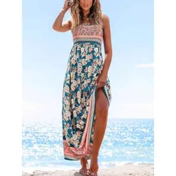 CUPSHE Women's Maxi Dress Floral Smocked Summer Sun Dress Sleeveless Ruffled Spaghetti Straps Long Beach Formal Dress Navy Floral, M