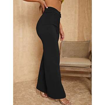 SweatyRocks Women's Overlap Waist Seam Front Palazzo Wide Leg Pants High Waist Long Pant Casual Trousers Black M