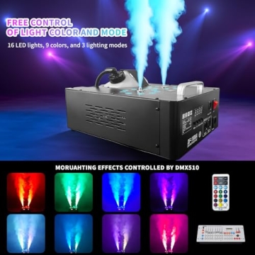 Halloween Dual Nozzle Fog Machine Outdoor with Lights, 2000W Professional Smoke Machine DMX Control ...