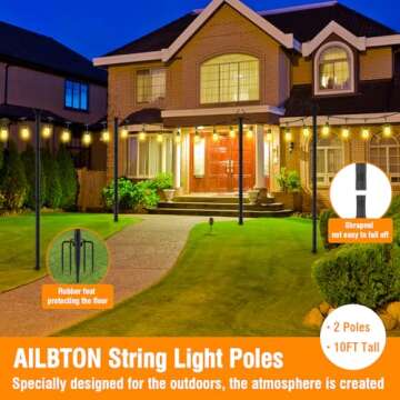 AILBTON 2 Pack 10Ft String Light Poles,Light Poles for Outside String Lights,Outdoor Light Poles wit...